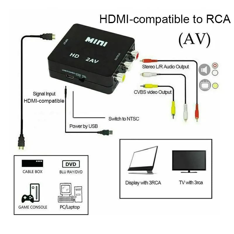 HDMI-compatible to RCA Converter AV/CVBS L/R Audio Video Set