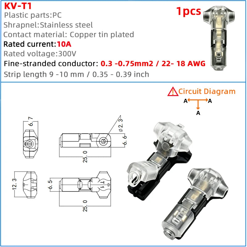 T-Type Quick Wire Connection LED Solder-Free Wire Connector Piercing Style Parallel Line Distributor No Wire Cutting Required