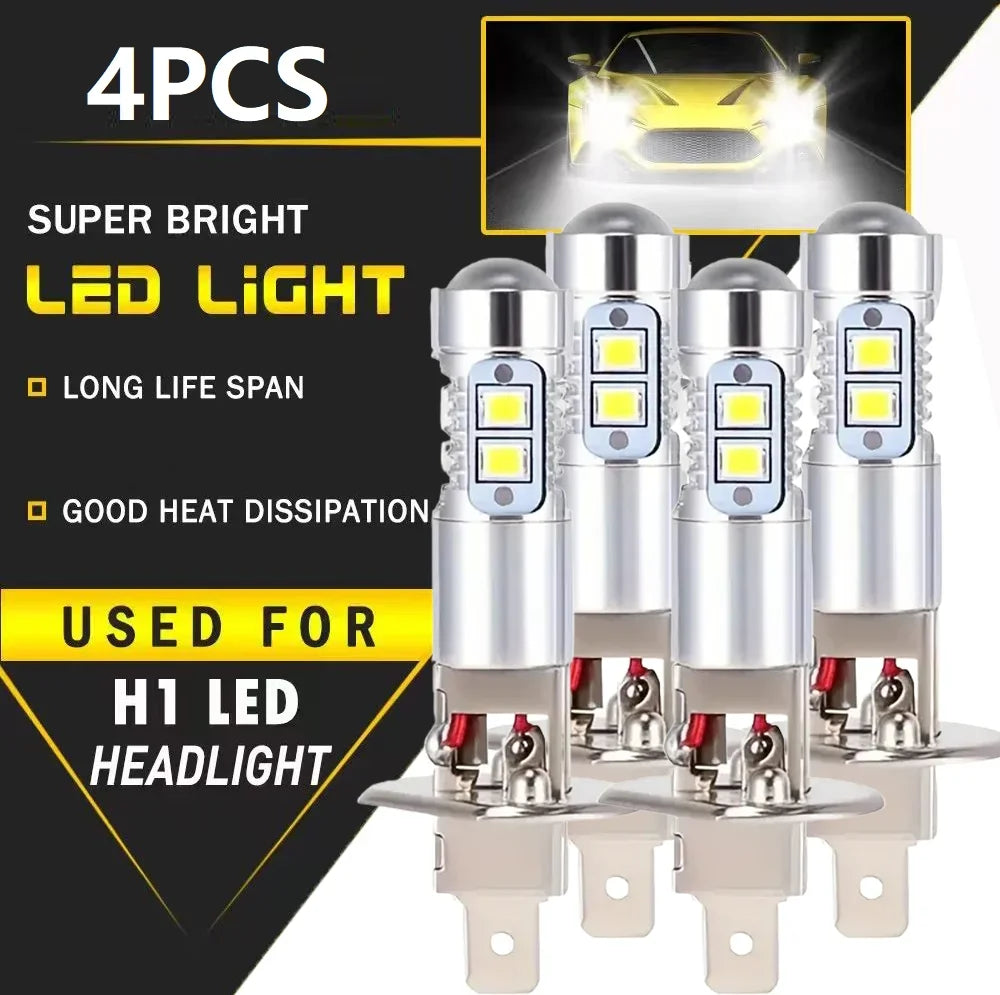 4/2Pcs H1 Super White LED Headlight Bulbs Kit High Low Beam Fog Lamp 8000K 18000LM