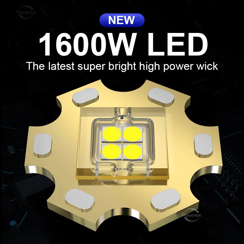 1600W Super Bright LED Headlight Hight Power Head Torch USB 