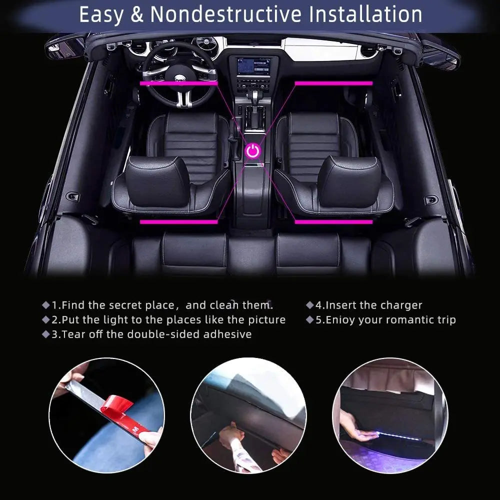 Neon LED Car Interior Ambient Foot Strip Light Kit Accessori