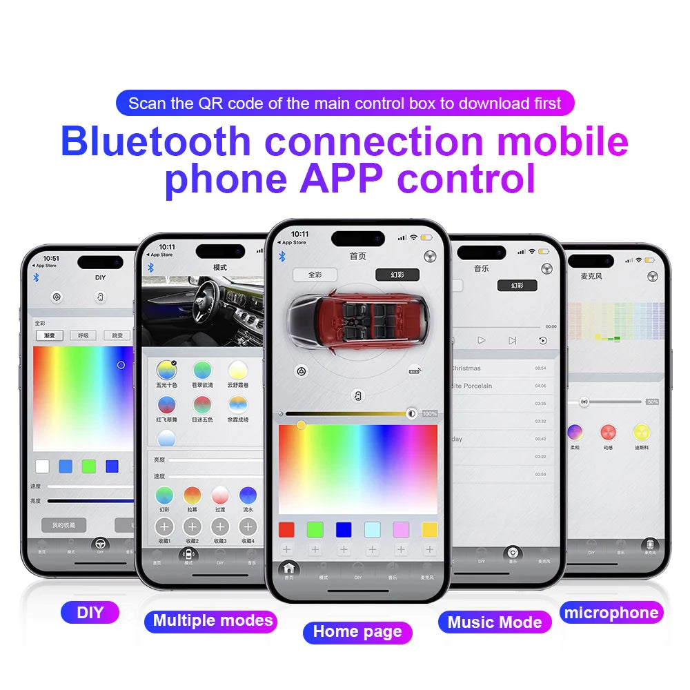 18/22 In 1 Dual Zone Symphony LED Car Ambient Light Rainbow 