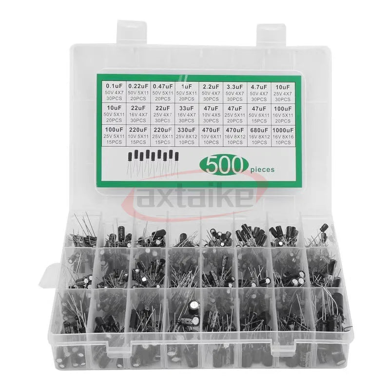 120/200/500pcs Radial Capacitors Set 12 15 24 Values 16V 25V