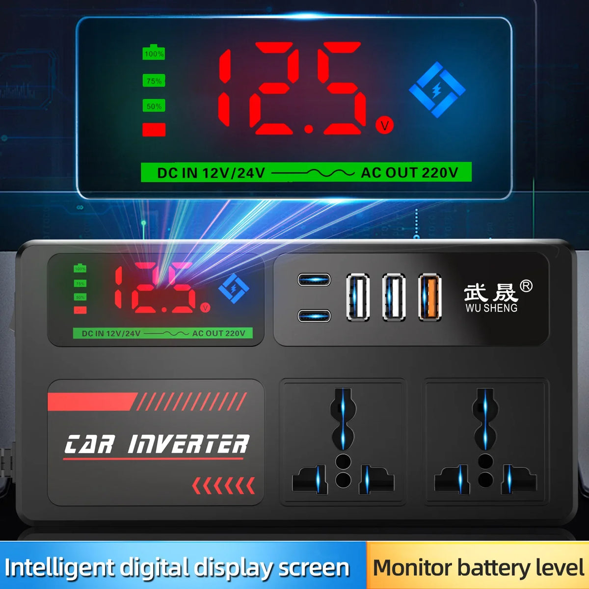 Portable Car Inverter 12V to 110V 24V to 220V Outlet Adapter
