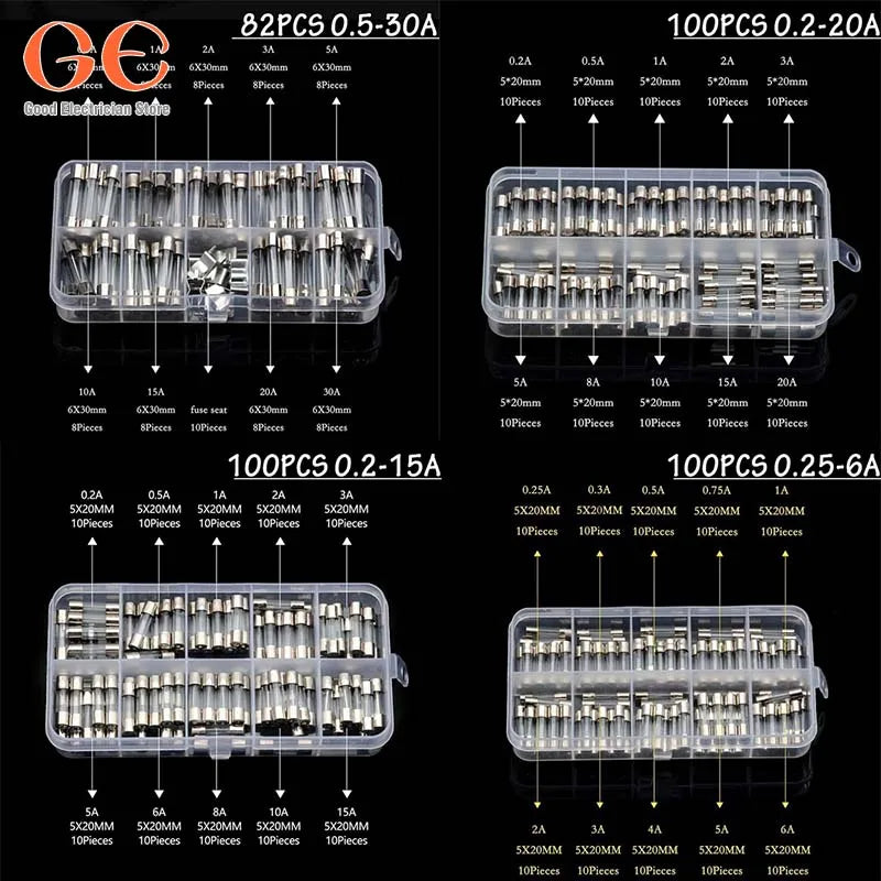 100Pcs Fast-blow Glass Tube Fuses 5 20 Household Fuses Car G