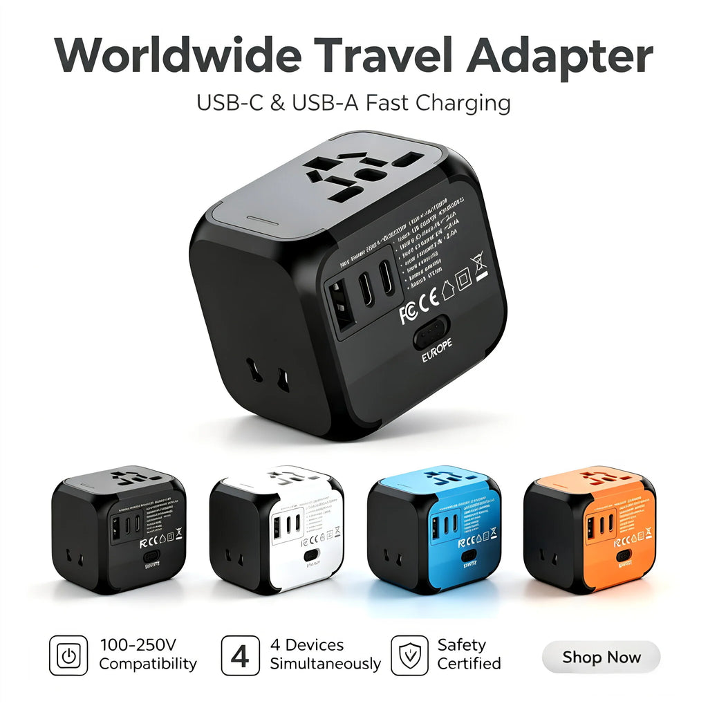 2500W GaN Universal Travel Adapter with 1 USB Ports 2 Type-C