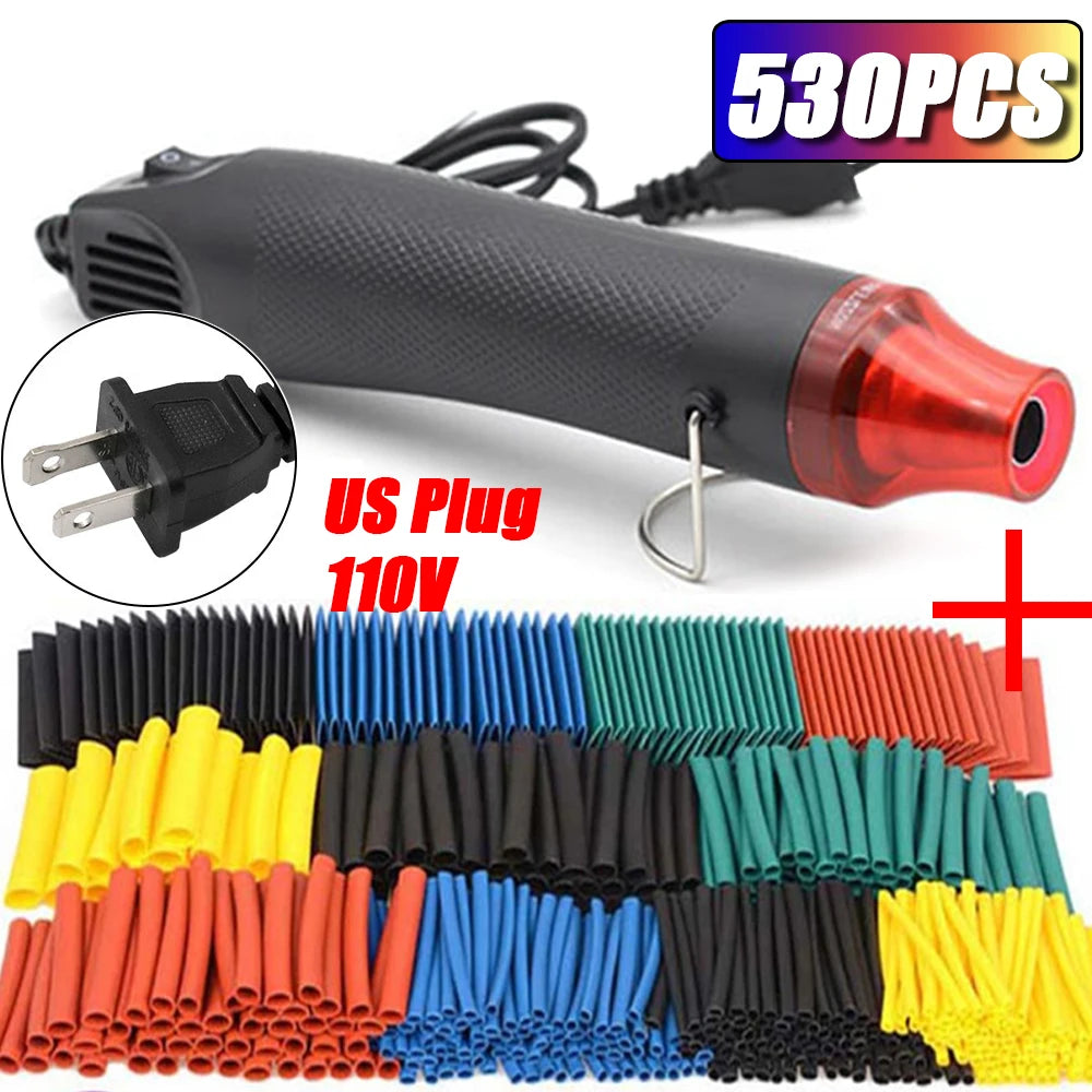 530/328/127pcs Heat Shrink Tube 2 1 Shrinkable Wire Shrinking Wrap Tubing Wire Connect Cover Protection with 300W Hot Air Gun
