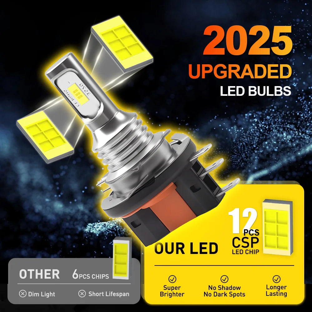 LED Headlight Bulbs H15 H7 High/Lo Beam DRL 6000K White Canb