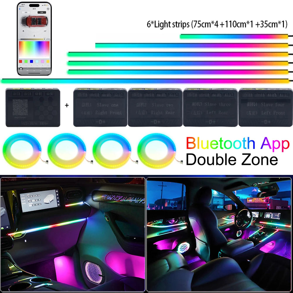 18/22 In 1 Dual Zone Symphony LED Car Ambient Light Rainbow 