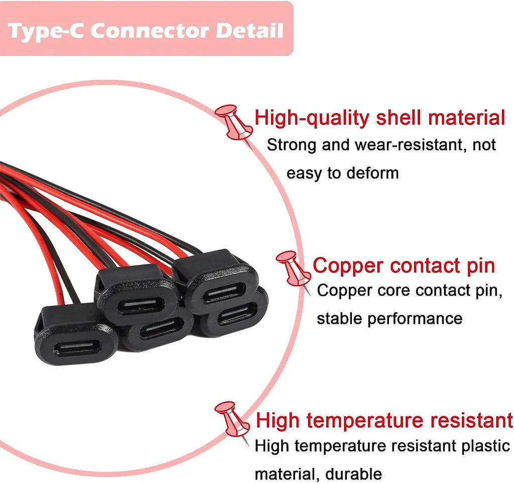 10PCS Type-C Female 2Pin USB Connector Type-C Waterproof wit