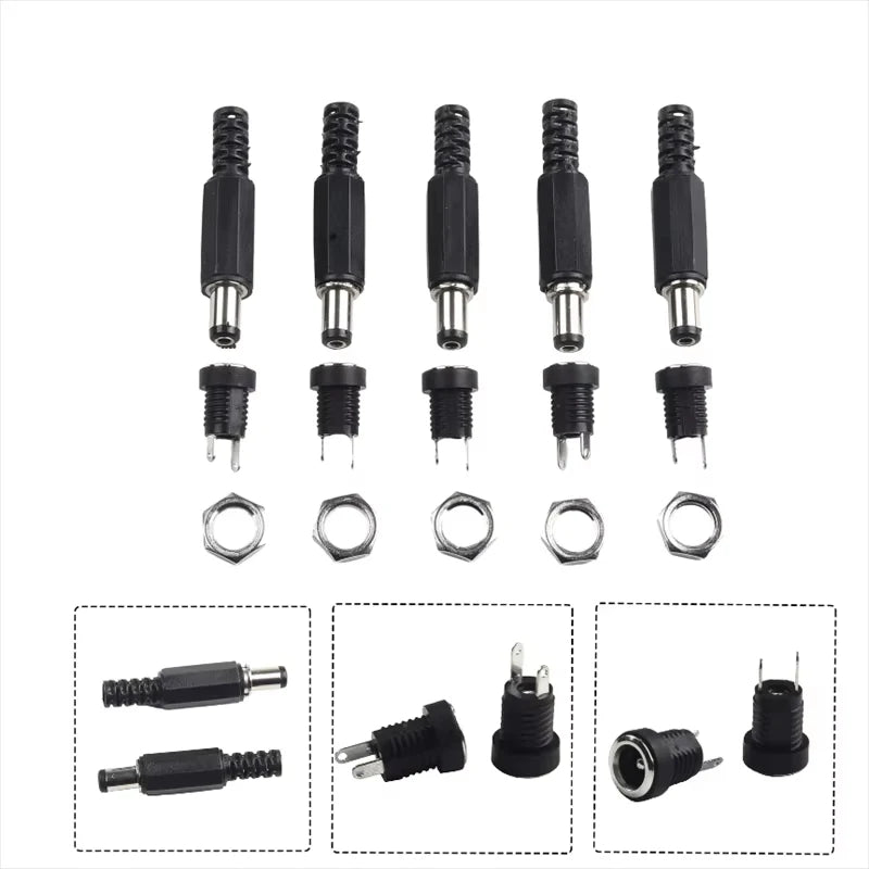 5 Pair DC 12V Male Female Socket Panel Mount Barrels Jack Pl