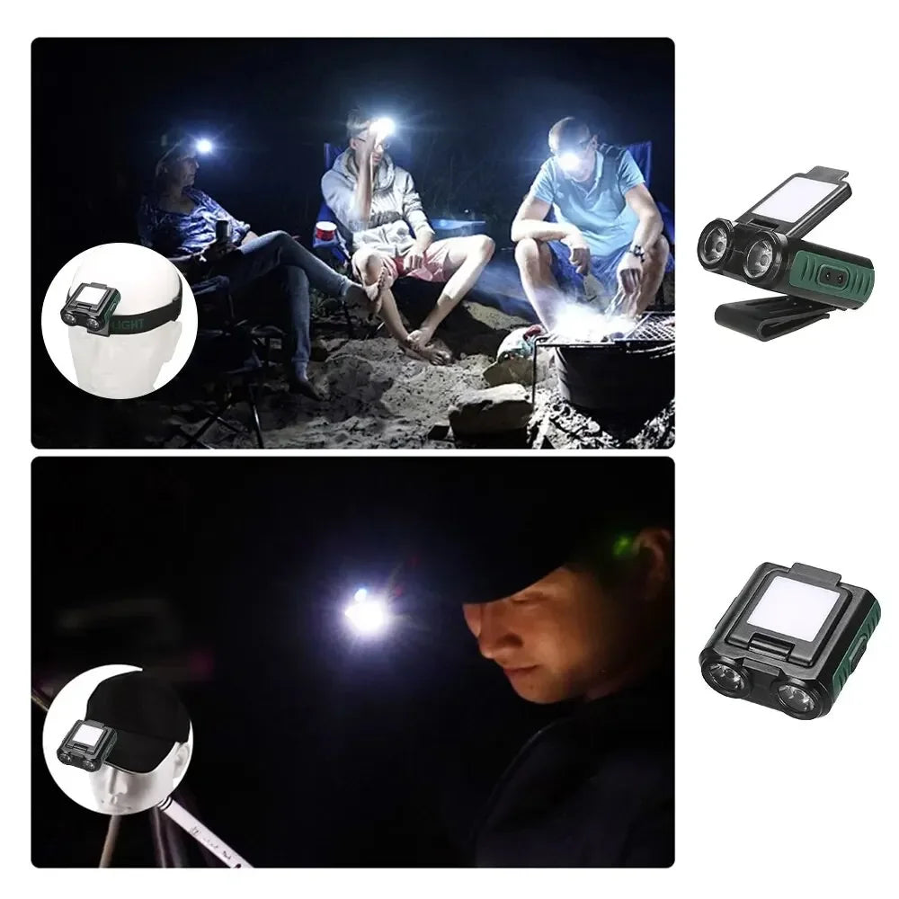 Sensor COB LED Headlamp Cap Clip Light USB Rechargeable Head