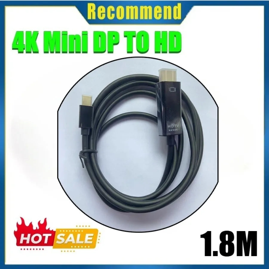 4K Mini DisplayPort To HDMI-compatible 1.8M DP to HDTV Cable Converter DP To HDMI-compatible Adapter for Laptop Projector Mac