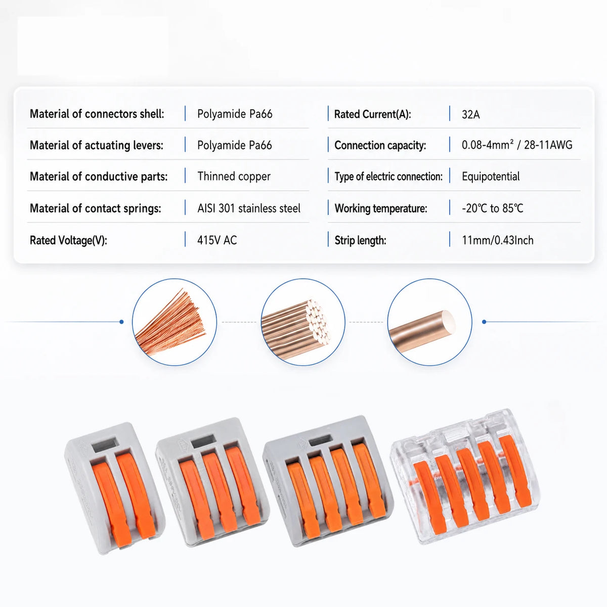 10/20/30PCS 2/3/4/5-Port Assorted Kit Quick Push In Lever Wi