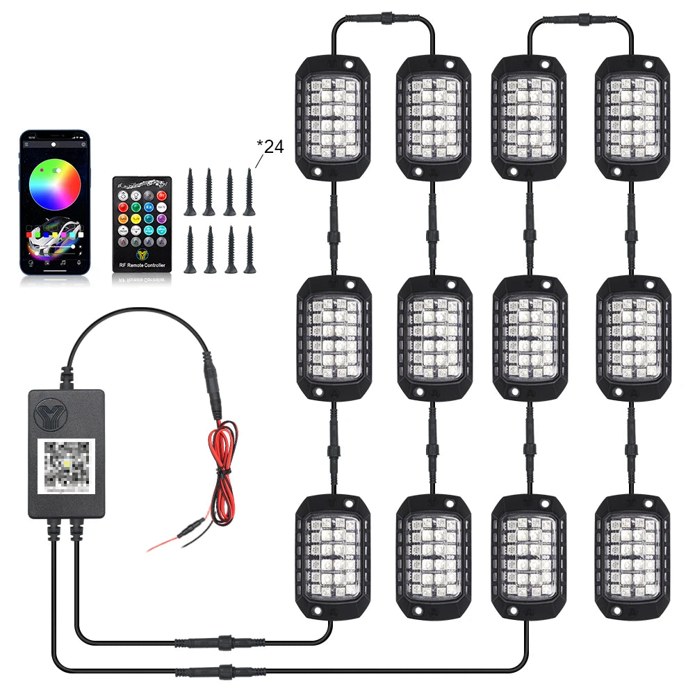 RGB LED Ambient Light Remote APP Control Waterproof Super Bright Car Chassis Undergolw Lights For Polaris Yamaha BRP ATV UTV RZR