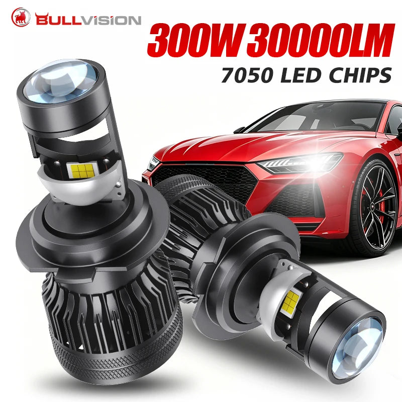 Bullvision 2Pcs Mini H7 LED With Lens H4 9003 LED Projector 