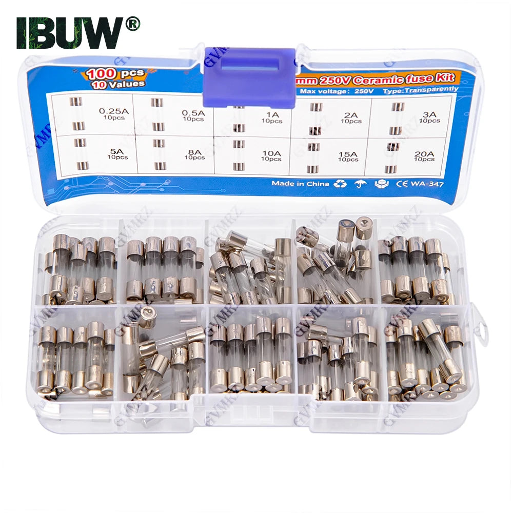100pcs 5x20mm Quick Blow Glass Tube Fuse Assorted Kit Amp 0.