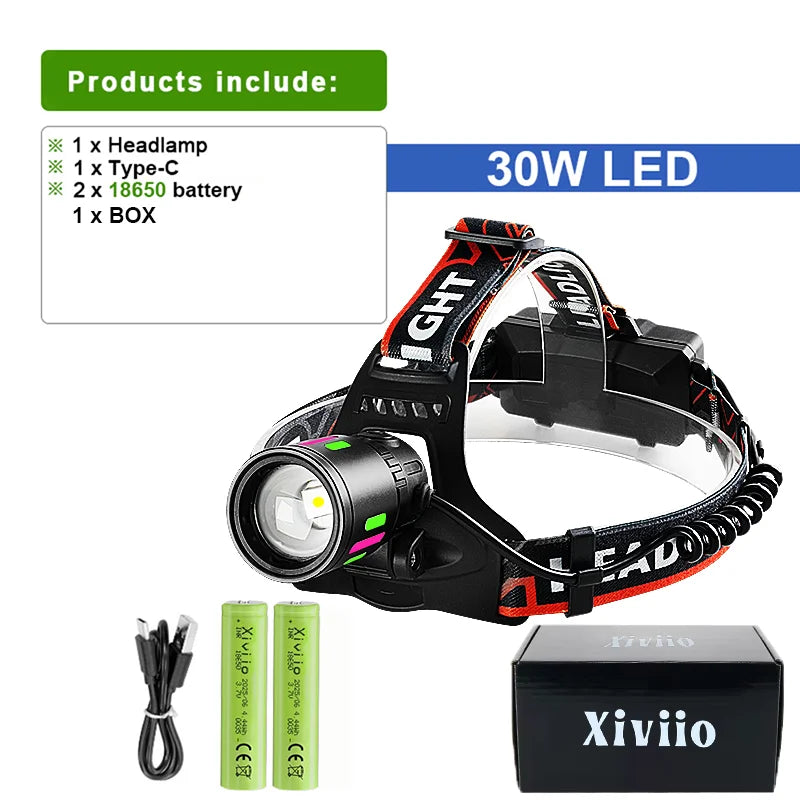 2026 New High Power 1200W LED Headlight 990000000LM Zoom Waterproof Headlamp Super Bright Outdoor Camping Work Hunting Lantern
