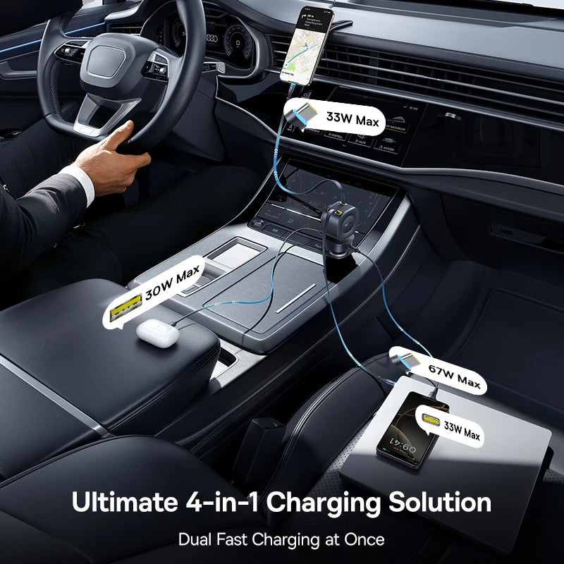 Baseus 100W Car Charger PD QC Fast Charging Dual Type-C Retr
