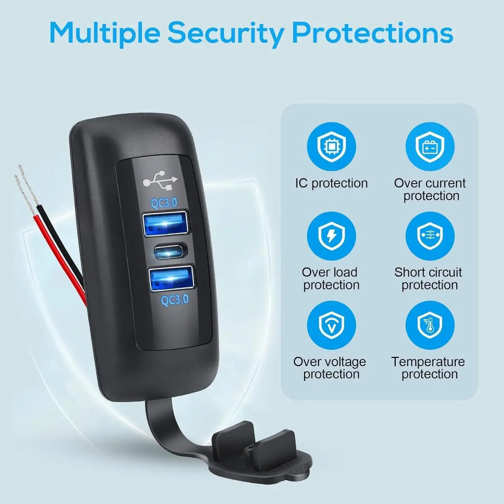 3-Ports Car Charger Socket Dual USB PD QC3.0 Port Quick Char