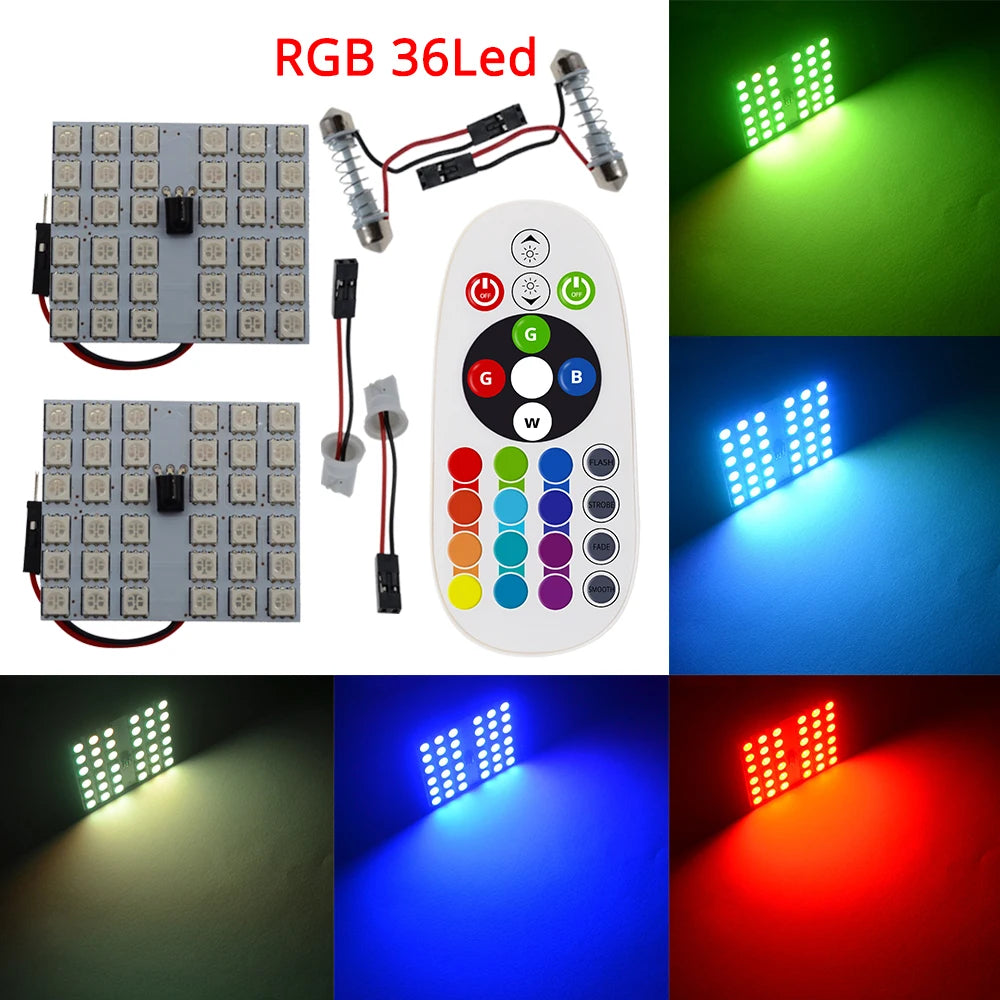 2pcs Car Led T10 5050 12/15/24/36SMD Interior Wedge RGB Panel Reading Lights Dome Auto Festoon BA9S Adapter License Plate Lamp