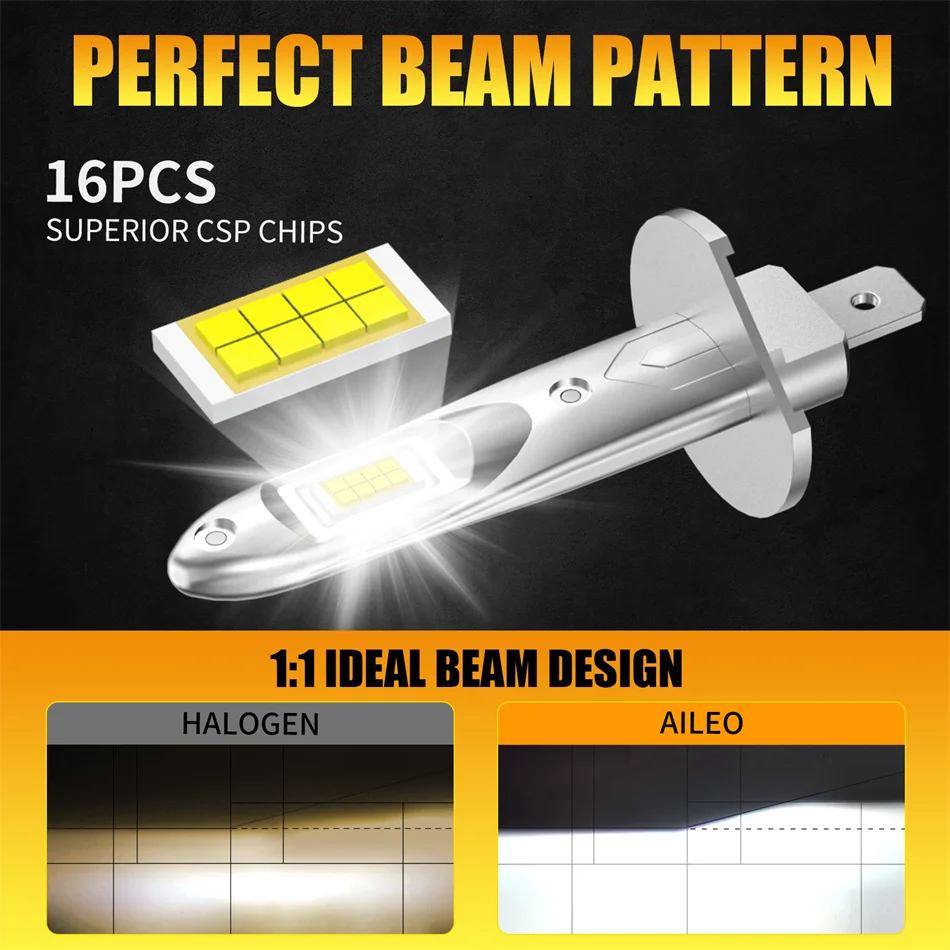 AILEO 2Pcs Led Lights H1 H7 16000Lm 60W High Quality H4 CSP 