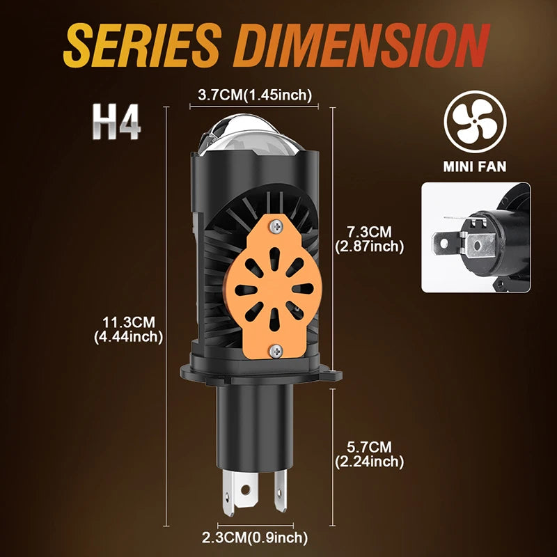 H4 Bi LED Projector Headlights Bulbs Powerful Led Mini Lens 