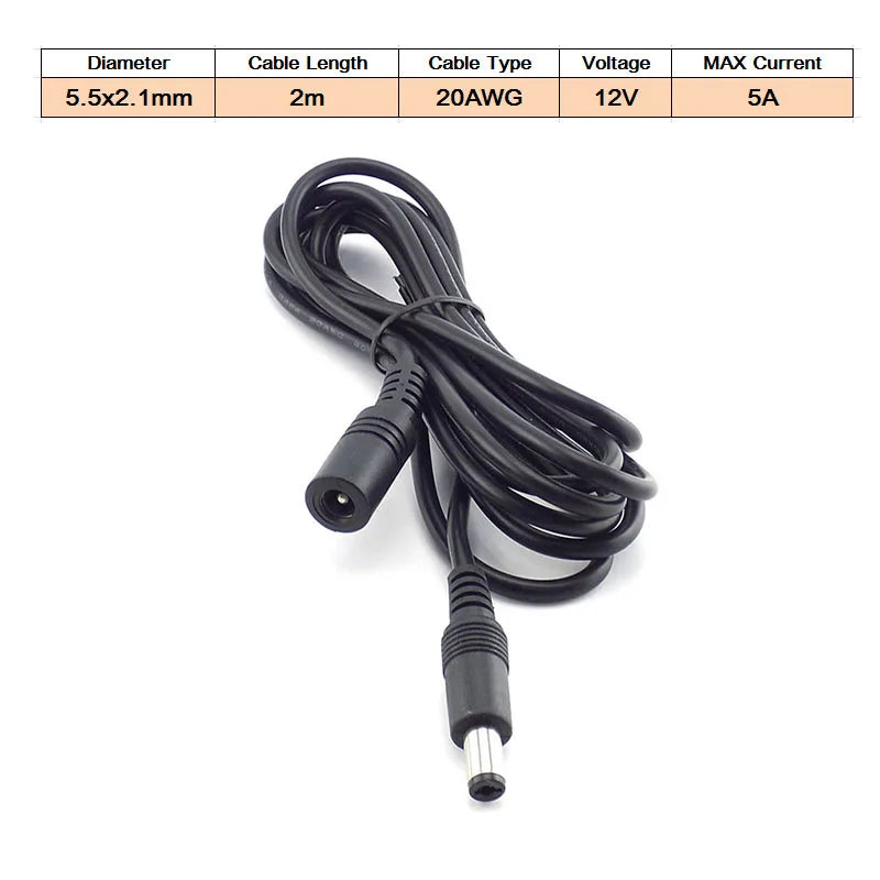 DC Female to Male Extension Cord 5V 2A 3.5x1.35mm / 12V 5A 5.5x2.1mm Plug Jack Connector Cable Power Supply Adapter Line