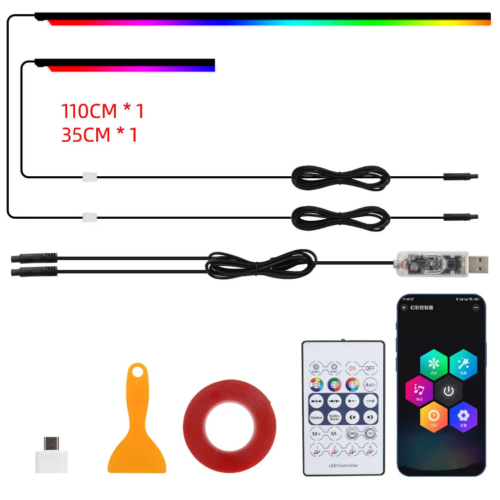 Universal Symphony Car Ambient Lights LED Interior RGB Streamer Atmosphere Lamp USB APP Control Remote for Tesla Model 3 Y S X
