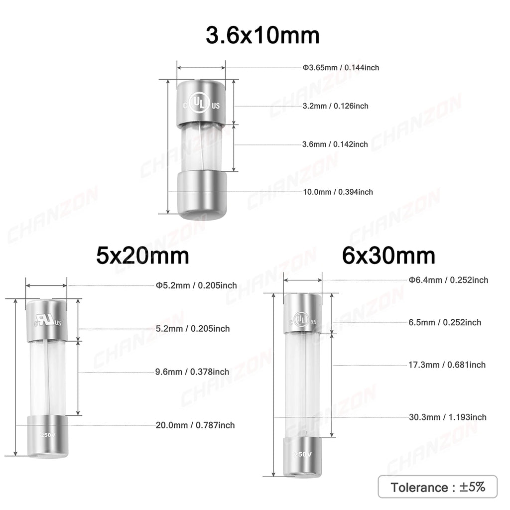 3.6x10 5x20 6x30 Fast Slow Blow Tube Glass Fuse Kit 0.5A 1A 