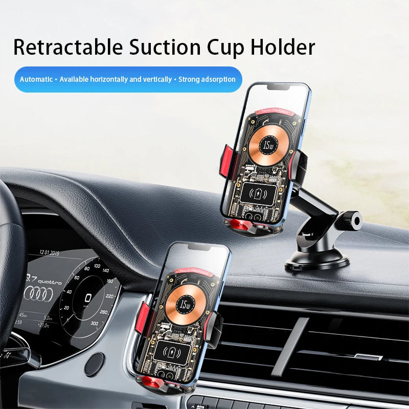 15W Universal Car Wireless Charger Holder Auto-Sensing Ambie