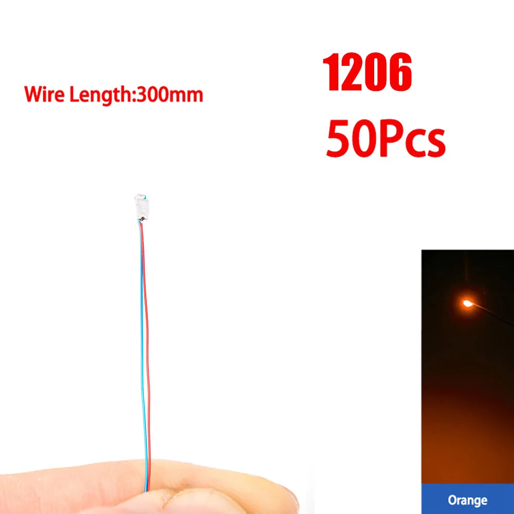 50pcs/Set 0805 1206 SMD Lamp Wired Micro Led Pre-Soldered Micro Litz Wired Chip 3V Railway Model Scenes Light DIY Leads Wires 30