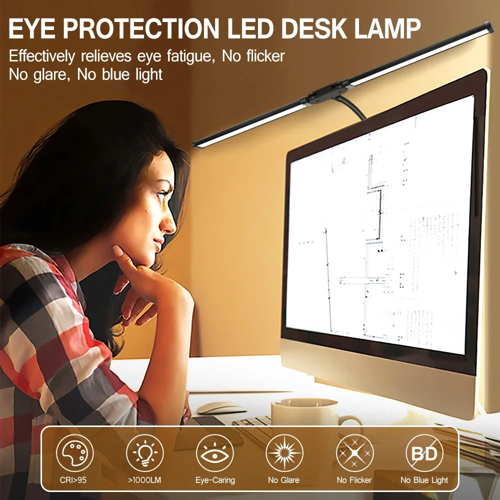 Double Head LED Desk Lamp Dimmable PC Monitor Light USB Tabl