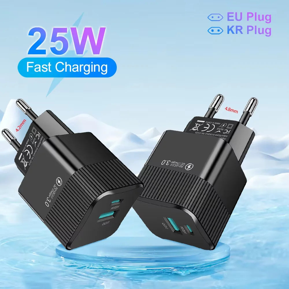 2 Ports PD 25W USB C Fast Charger KR EU Mini Travel Plug Pho