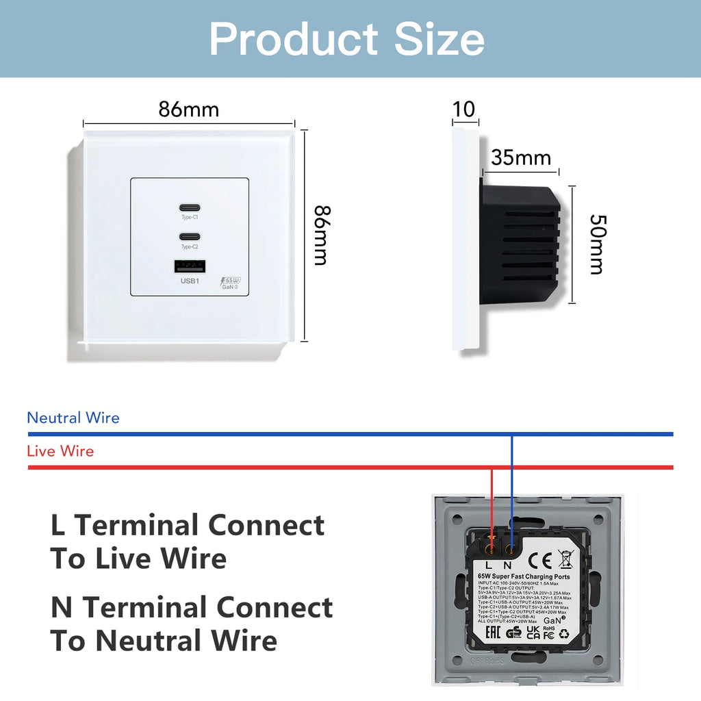 BSEED GaN3 Universal Socket 65W PD Fast Charge Port USB Type