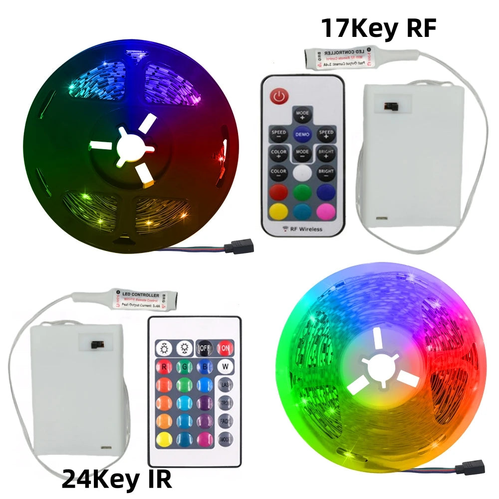 3AA Battery Power RGB Led Strip Light 5V 5050 with 3/17/24Ke