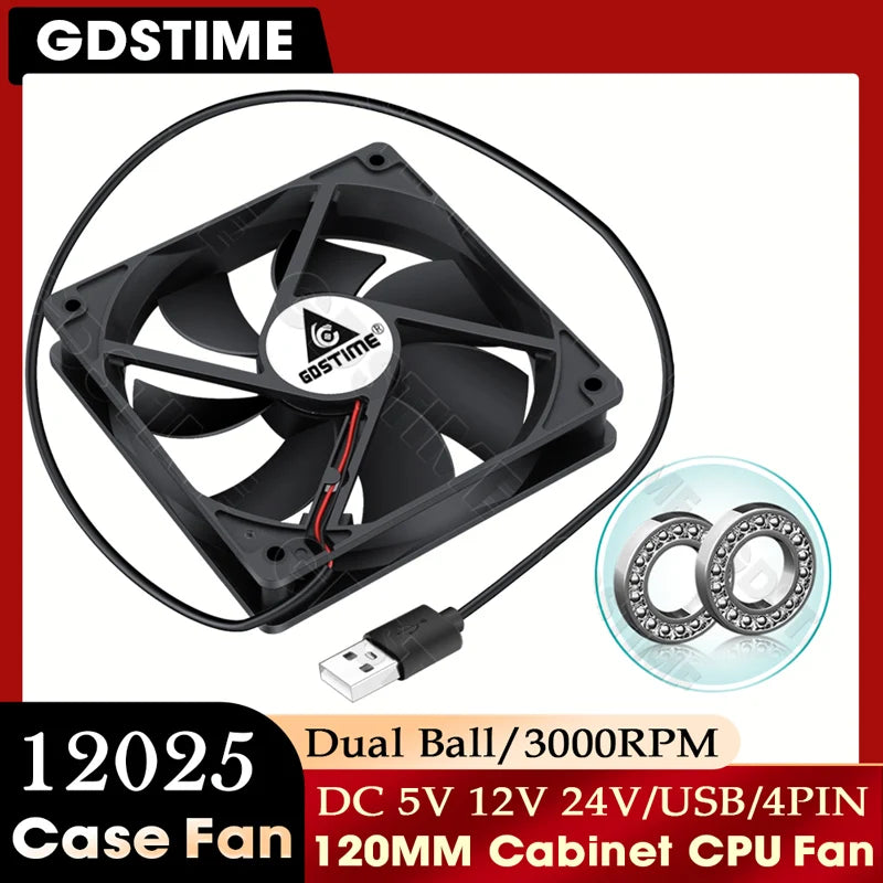 GDSTIME 120mm Fan 24V PC Case Fan 120MM 25MM Dual Ball Cooli