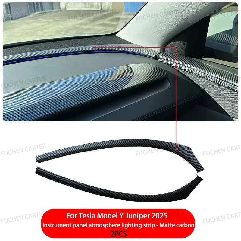 For Tesla New Model Y Juniper 2025 Instrument ambient light decorative strip ABS Carbon Fiber Texture Car Interior Accessories