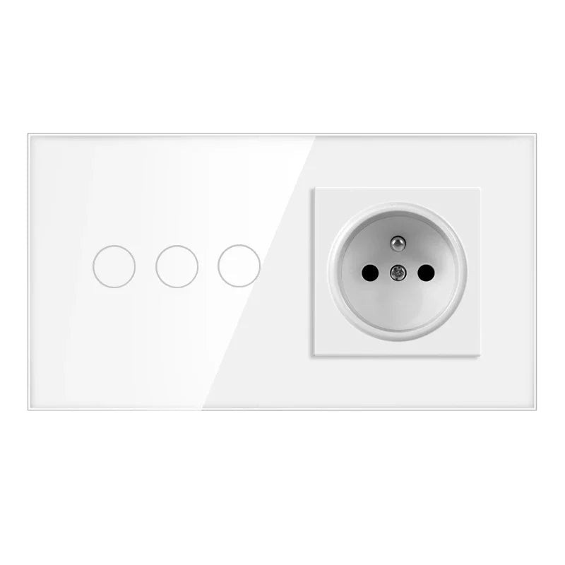 NYWP Touch Switch French Wall Socket Led Wall Light Switches 1/2/3Gang 1Way Glass Backlight Phone Charge USB France Sockets