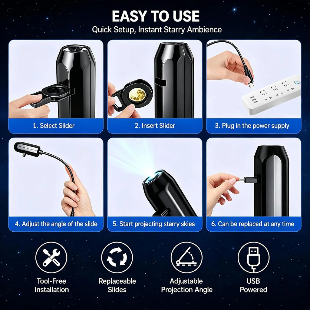Galaxy Planet Projector Night Light USB Plug And Play HD Sta