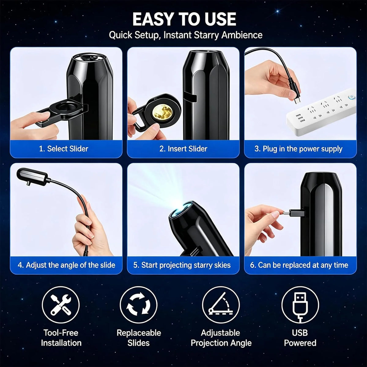 Galaxy Planet Projector Night Light USB Plug And Play HD Sta
