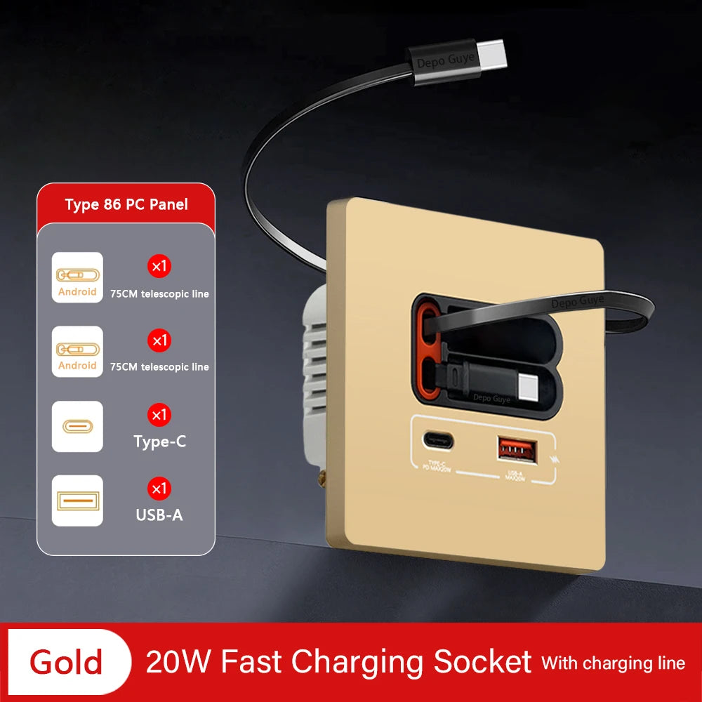 EU Universal 20W USB C Smart Socket Panel With Dual Type-c Fast Charge Ports Outlet Mobile phone charging Type-c Socket