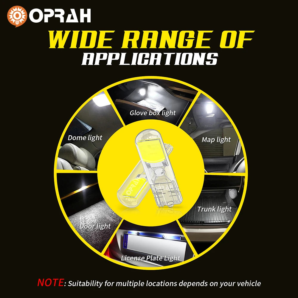 2pcs LED W5W T10 Car Lights COB Glass Interior Signal Lamps 