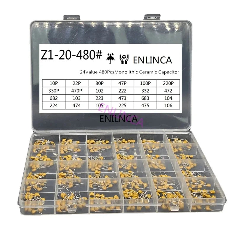 24values 20pcs 480pcs Monolithic Ceramic Capacitor 10pF 10uF