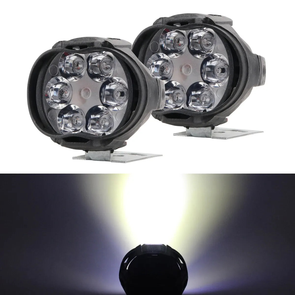 2PCS Work Lights 6 LED Motorcycle Headlight Spot Light Waterproof Super Bright Auxiliary Scooters Universal 12v Led Bar