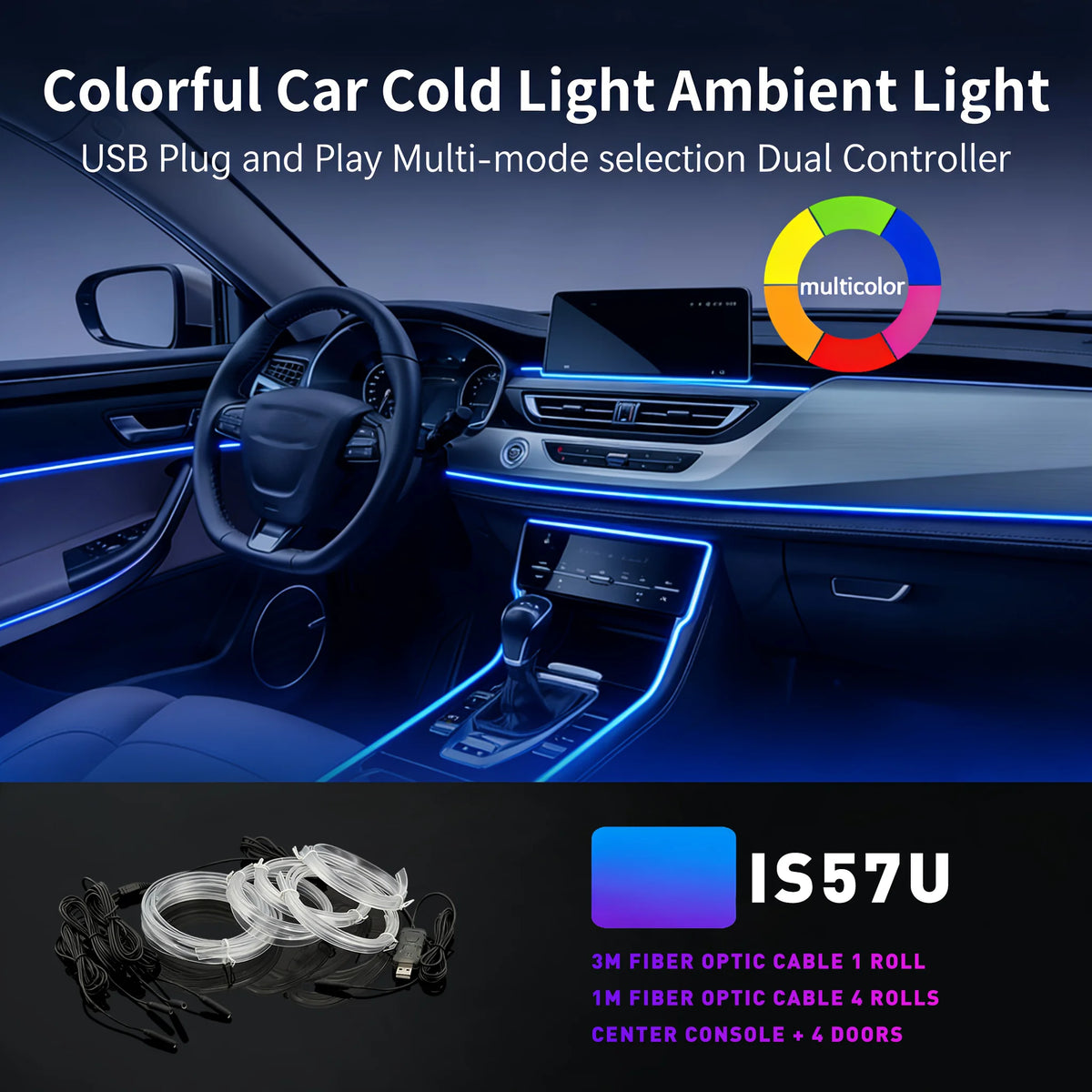 Car LED Flexible Strip Cool Light Fit For Toyota 4Runner 2025-2026 Music Sync Ambient Lamp 256 Colors Dashboard Through-body Light Easy Install Non-Waterproof Car Interior Atmosphere Light