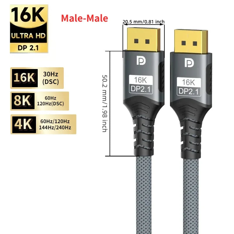 DisplayPort to DisplayPort Cable DP to DP Cable Supports 8K 60Hz 4K 240Hz Compatible For Monitor / Projector / HDTV