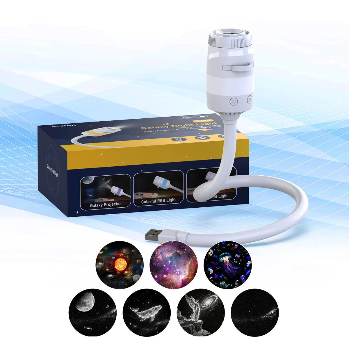 2-in-1 USB Galaxy Projector Night Light 360 Adjustable Brightness 2 Style Mini Starry Sky Projector Light For Bedroom Car Decor