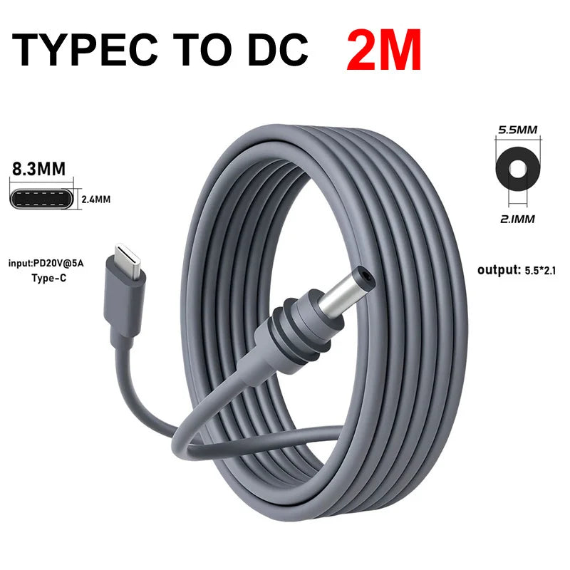 100W 20V/5A 2M/3m/5m/10M For Starlink Mini DC 5521 55 21 Power USB Type-C Replacement cable Waterproof IP67 Outerdoor Jack Charg
