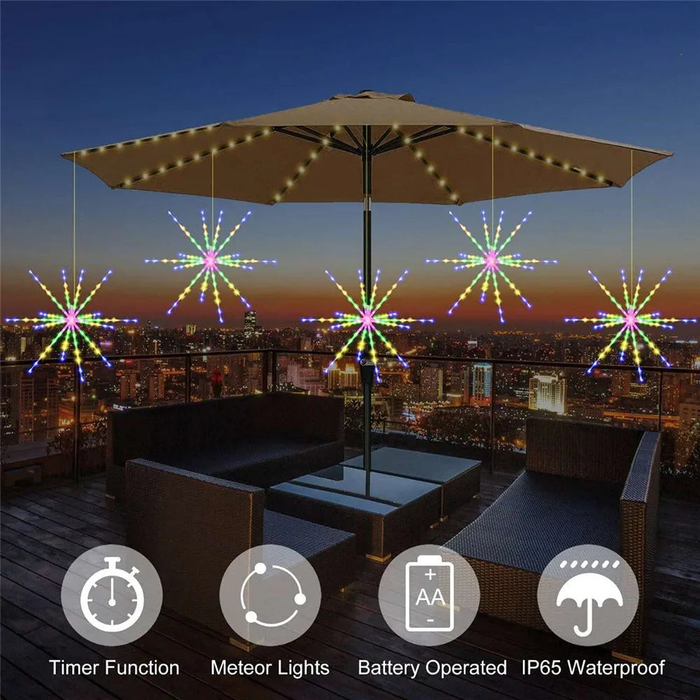 2023 New Years LED Fireworks String Lights Meteor Lamp Batte